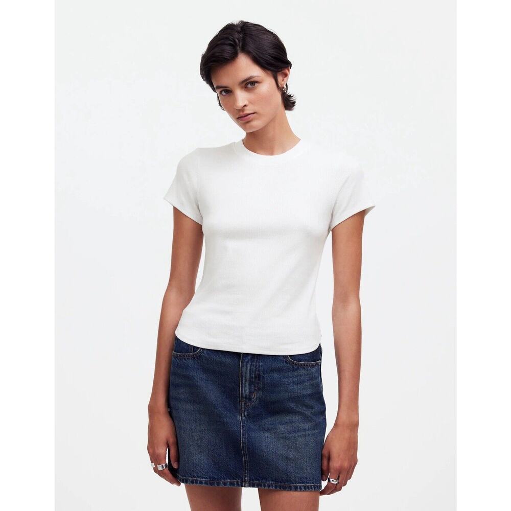 Madewell (Re)generative Cotton Ribbed Crewneck Tee Eyelet White Size Small NS522